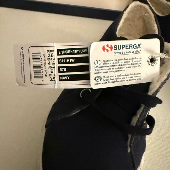 Navy Suede Platform Supergas with fleece lining - Size 6 - Picture 4 of 7